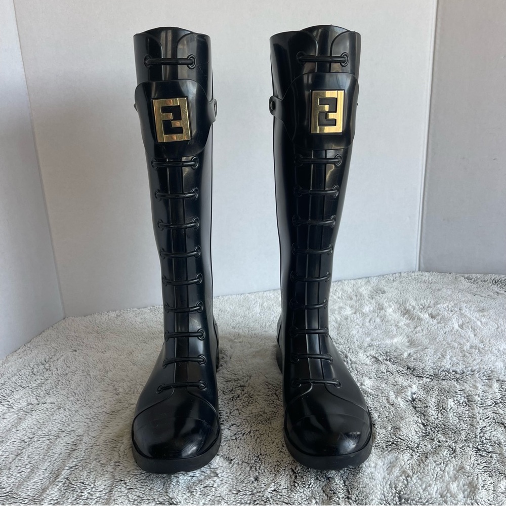 Fendi #TK2672 Rubber Rain Boots Women Size 38 - Picture 3 of 12
